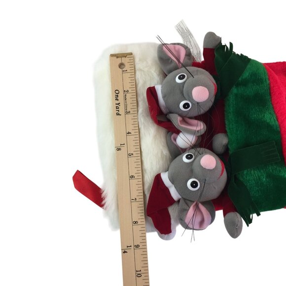 Vtg Plush Christmas Stocking Mice Wearing Santa Hat & Scarf 3D Musical Tested - Picture 7 of 7